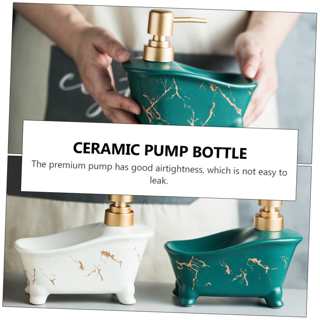 STOBAZA 1 Stück Ceramic Shampoo Dispenser für Badezimmer Eleganter Pumpspender Grün für Duschgel Lotion und Flüssigseife Wiederverwendbar und Nachfüllbar Einfacher Zugang zum Nachfüllen