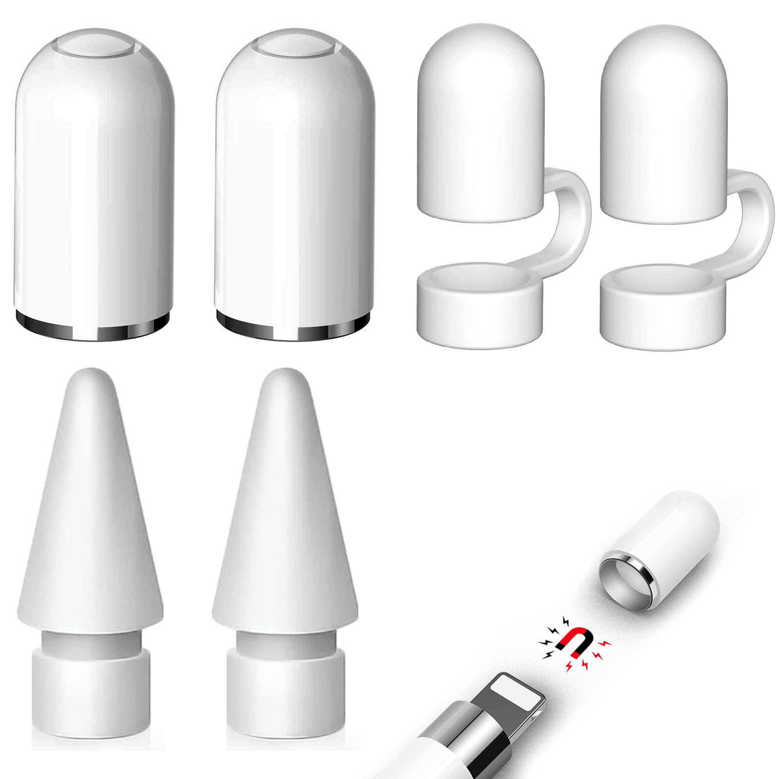 Wilbeva 2 Stück Kappe für Apple Pencil 1. Generation + 2 Stück Spitzen Ersatz & Nib Zubehör für Apple Pencil 2/1 Generation+2 Anti-Verlust-Kappe aus Silikon