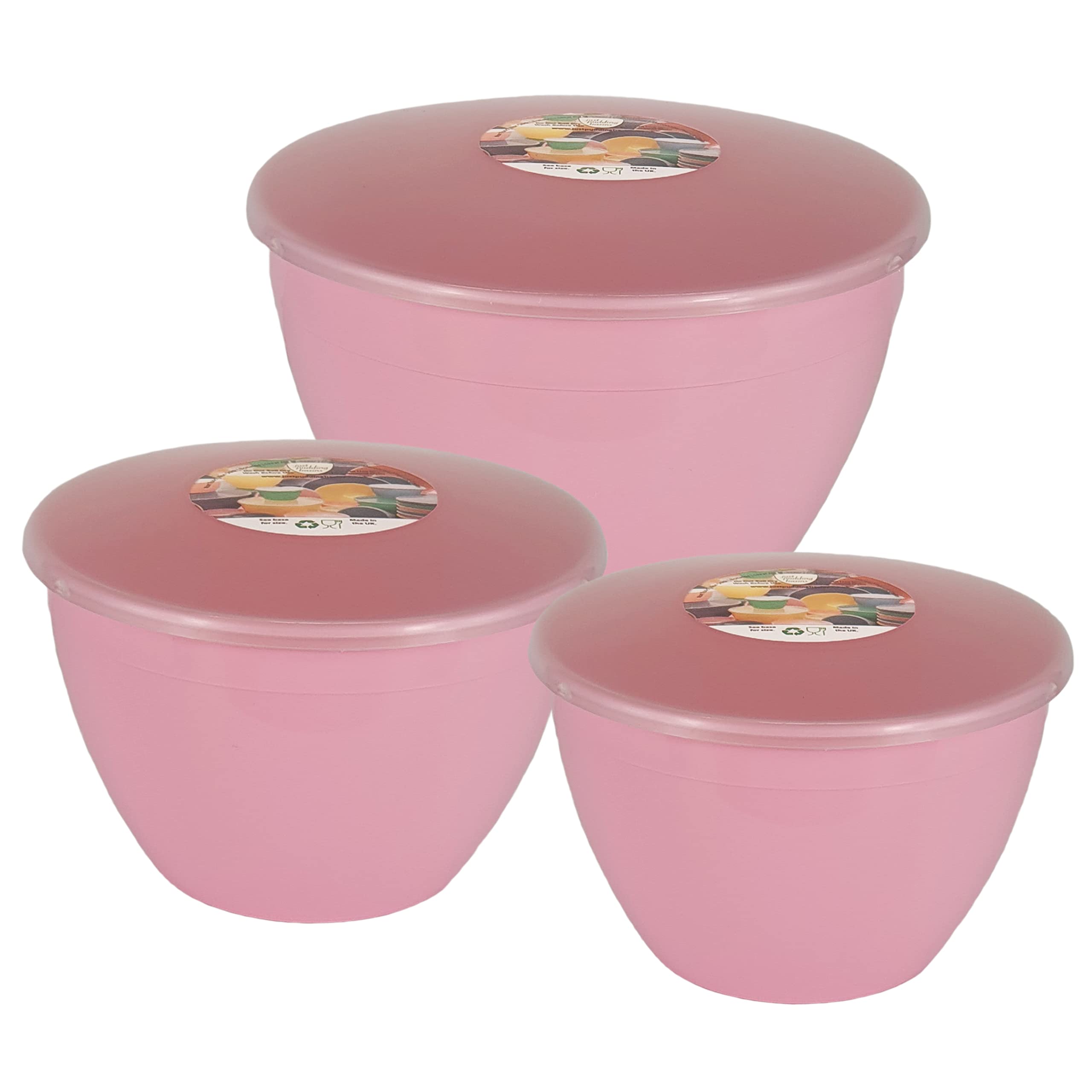 Just Pudding Basins Pink 3 Larger Bowl Sizes And Lids In 1 Set, 1X 1.5Pt (850Ml), 1X 2 Pint (1.14Lt), 1X 3Pt(1.71Lt)
