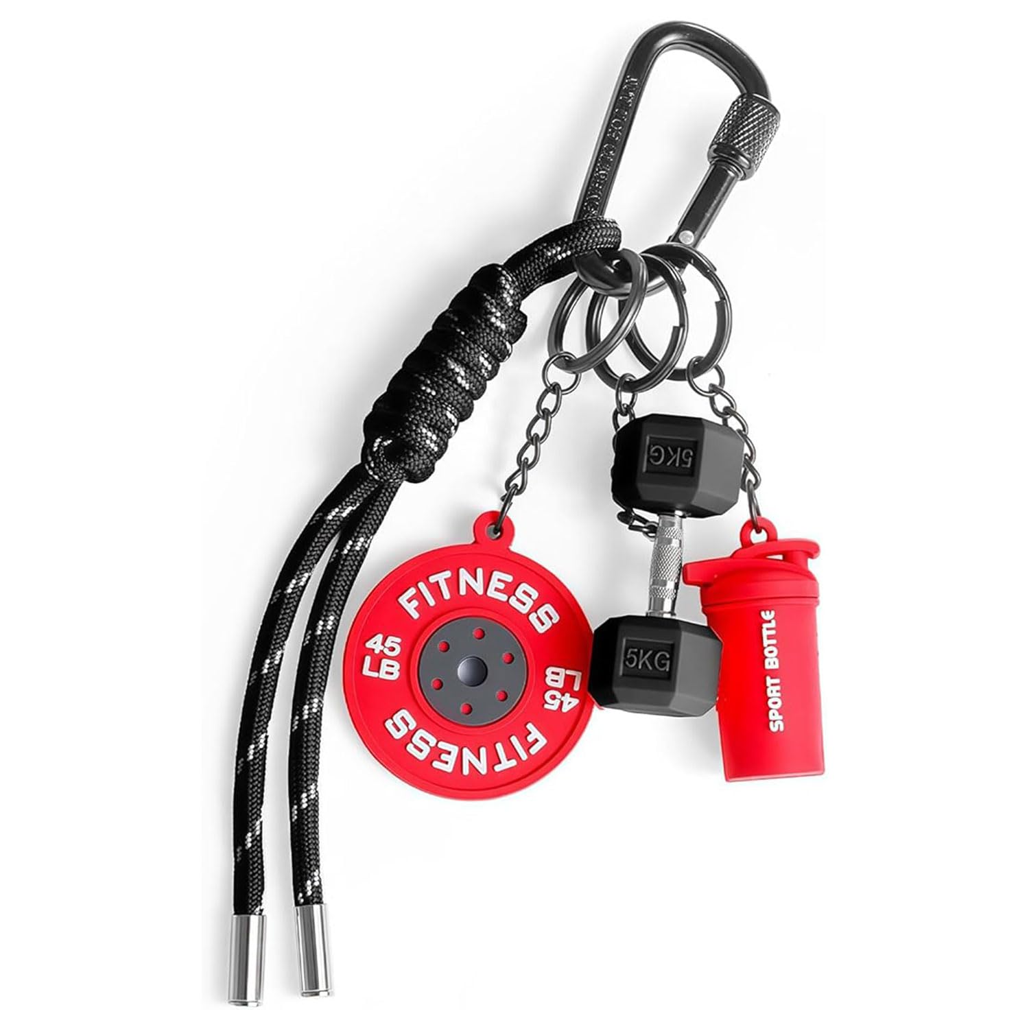 Gansdnek Fitness Keyring with Dumbbell & Weight, Gym Keychain, Mini Fitness Key Chain, Fitness Dumbbell Kettlebell Barbell Plate Charms for Women and Men