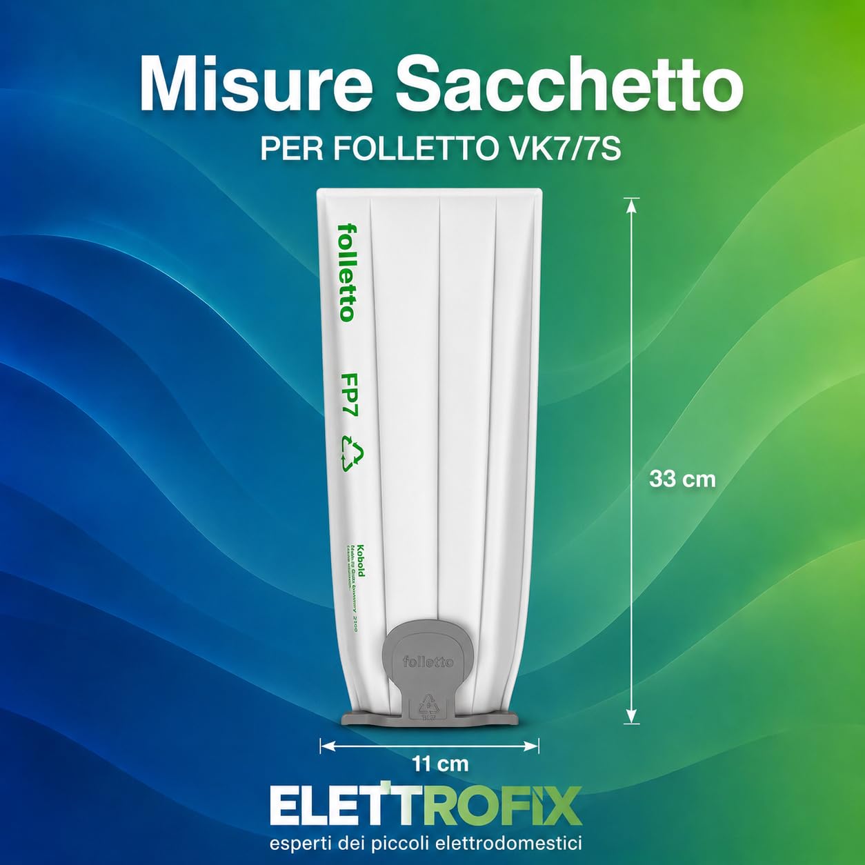 6 Sacchetti Folletto VK7/7S ORIGINALI SENZA DOVINA - Filtrello Premium FP7 per Folletto VK7/7S - con Filtro HEPA 99,99% - Triplo Strato Antipolvere, Anti Allergeni e Anti Odore