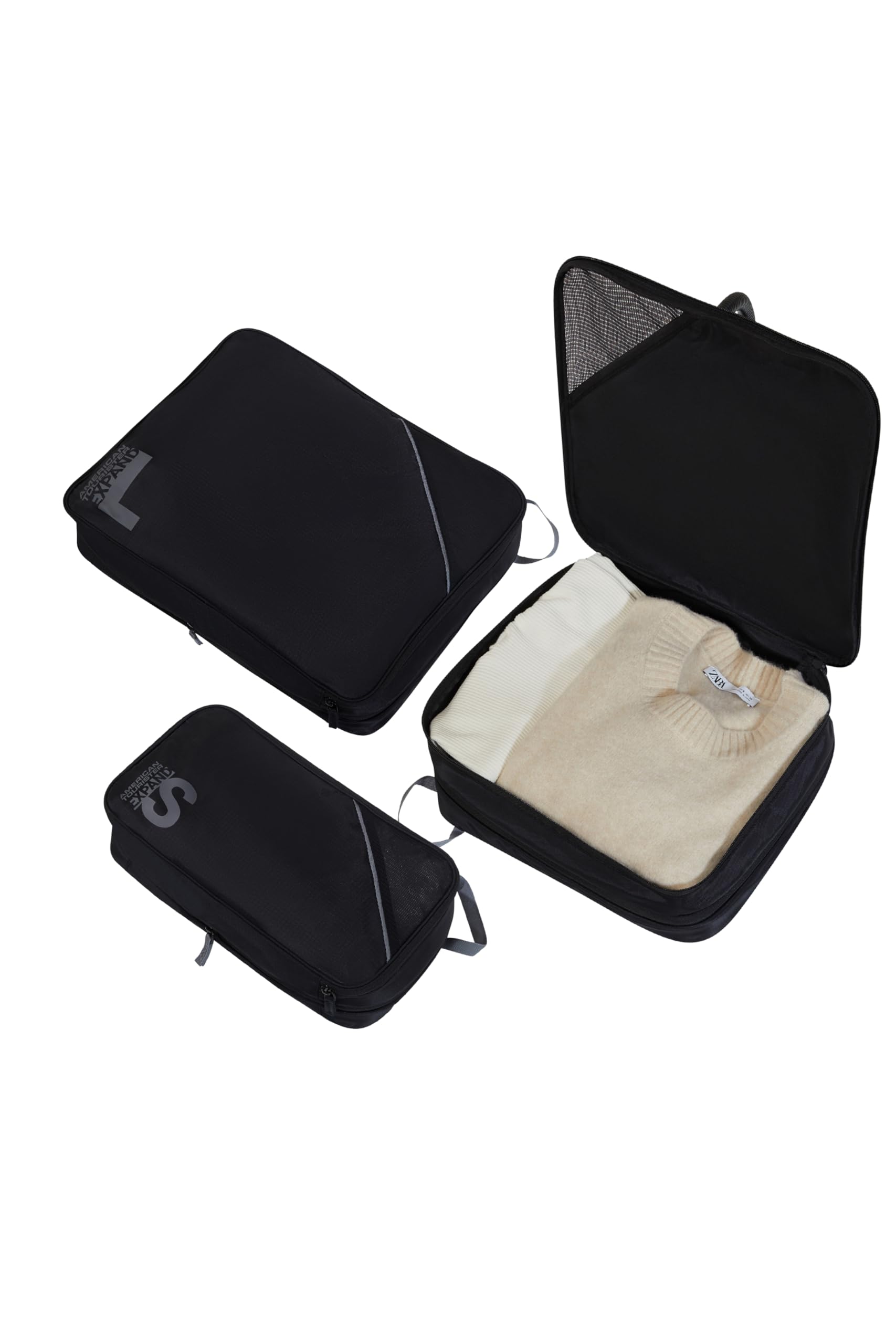 American Tourister Set di Cubi da Viaggio 3 Pezzi - Organizer pr Valigia pr Vacanze, Organizer pr Bagaglio pr Valigia, Bagaglio a Mano e Zaino, Nero/Grigio