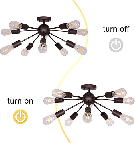 Miniatura 5 de BONLICHT Candelabro moderno de mediados de siglo con 10 luces semiempotradas, lámpara de techo de bronce aceitado Sputnik, iluminación industrial