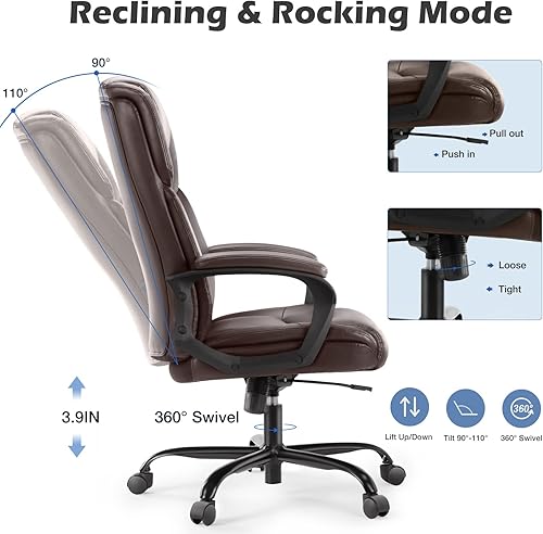 Miniatura 5 de Silla de oficina ejecutiva, silla ergonómica de escritorio para computadora para personas pesadas con ruedas, soporte lumbar, piel sintética, altura