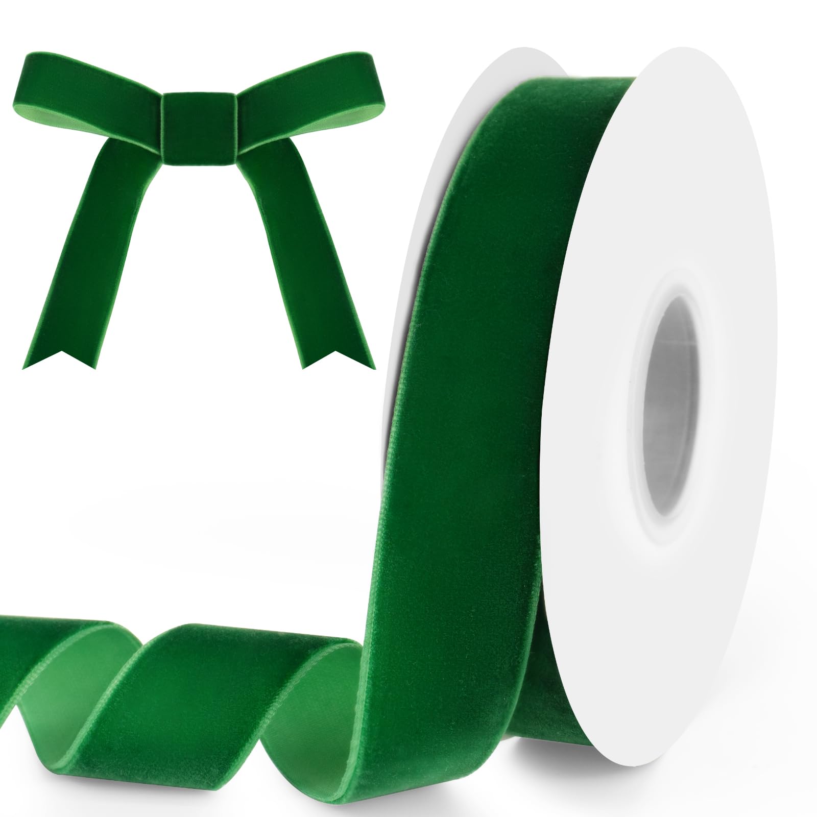 1" Wide x 10 Yards Velvet Ribbon, Vintage Single Face Velvet Ribbons for Gift Wrapping, Christmas Wrapping Bows, Wedding Decor, Sewing and More (Forest Green)