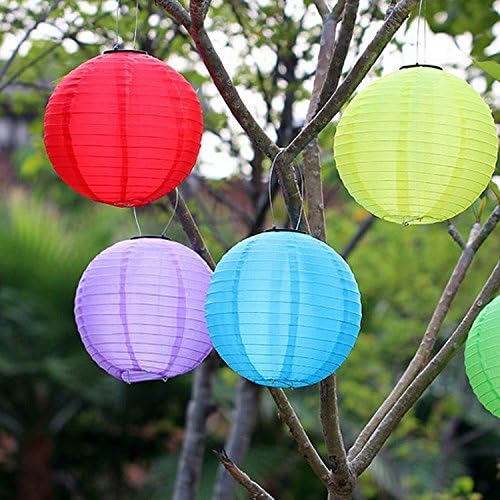 SINOMANN@10" Solar Powered LED Lamps Light Chinese Nylon Fabric Lantern Lamp Lighting for Home Garden Outdoors Fixtures Decoration-Cool White