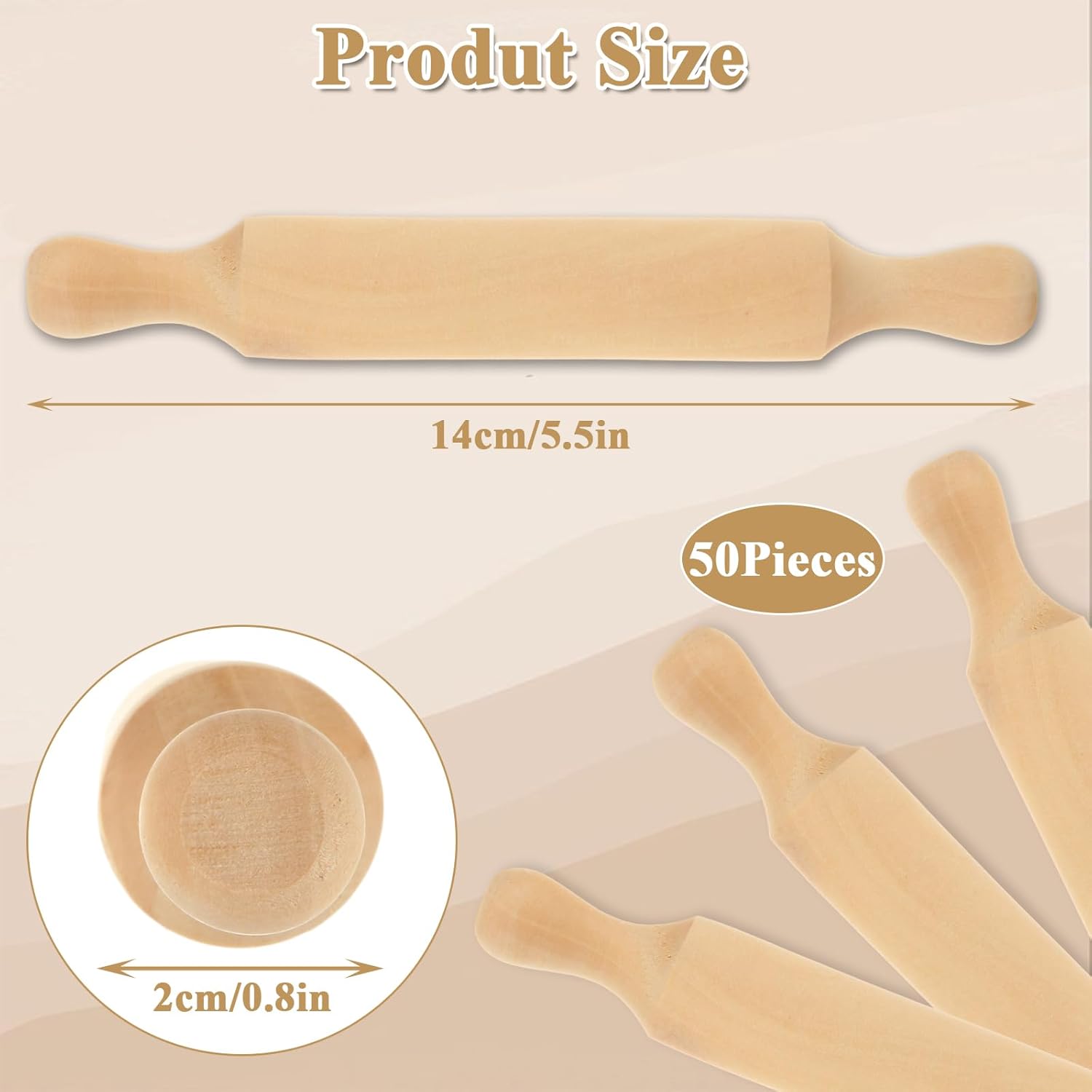 WOPPLXY 50 Pcs Mini Rolling Pin, 5.5 Inches Wooden Rolling Pins, Mini Rolling Pins Bulk, Mini Wood Rolling Pin for Home Kitchen Fondant Pastry Pizza Baking and Crafting