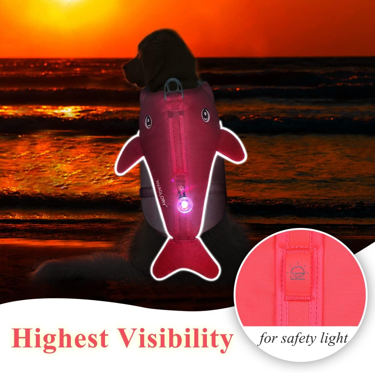 VIVAGLORY Cute Dog Life Vest, Swimming Vest with Handle, Ripstop & Buoyancy for Doggy Puppy, Dog Life Jacket for Swimming & Boating, L, Bright Pink