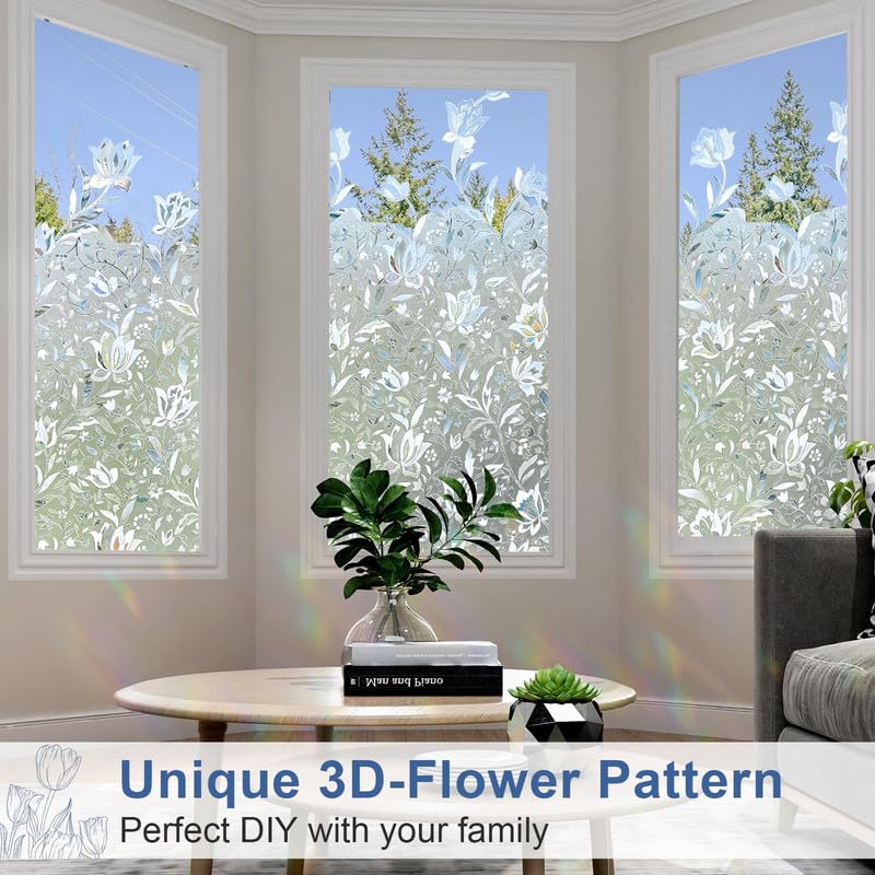 Image of 3D Decorative Glass Film Window Film for Glass Film for Windows Privacy - Flower 3D |16 X 48 Inchs