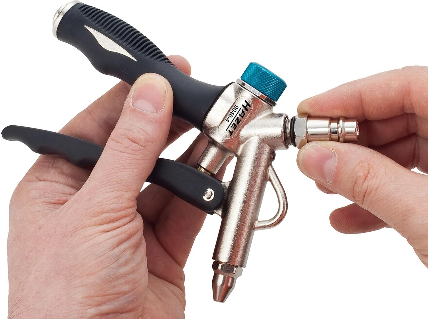 HAZET Pistolet de soufflage 2 voies 9040-4 - Raccord d'air sur la tête ou la poignée, pour éliminer les salissures fines dans les endroits difficiles d'accès - avec boîtier robuste en aluminium