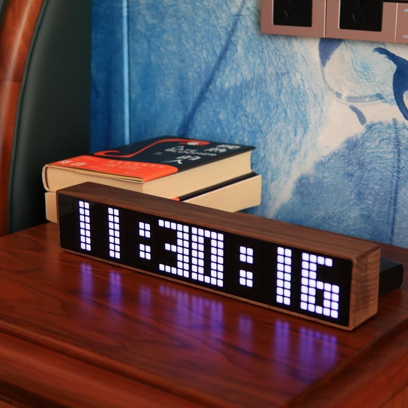 Miniatura 4 de Adventurers Relojes despertadores digitales para dormitorios, relojes de nogal negro para sala de estar con números grandes, brillo automático,