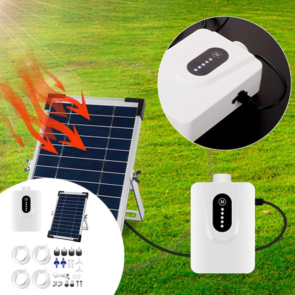 Pompa ad ossigeno solare per acquario, con pannello da 6 W e batteria da 6000 mAh, per doppia ricarica USB solare, aeratore silenzioso per stagni all'aperto