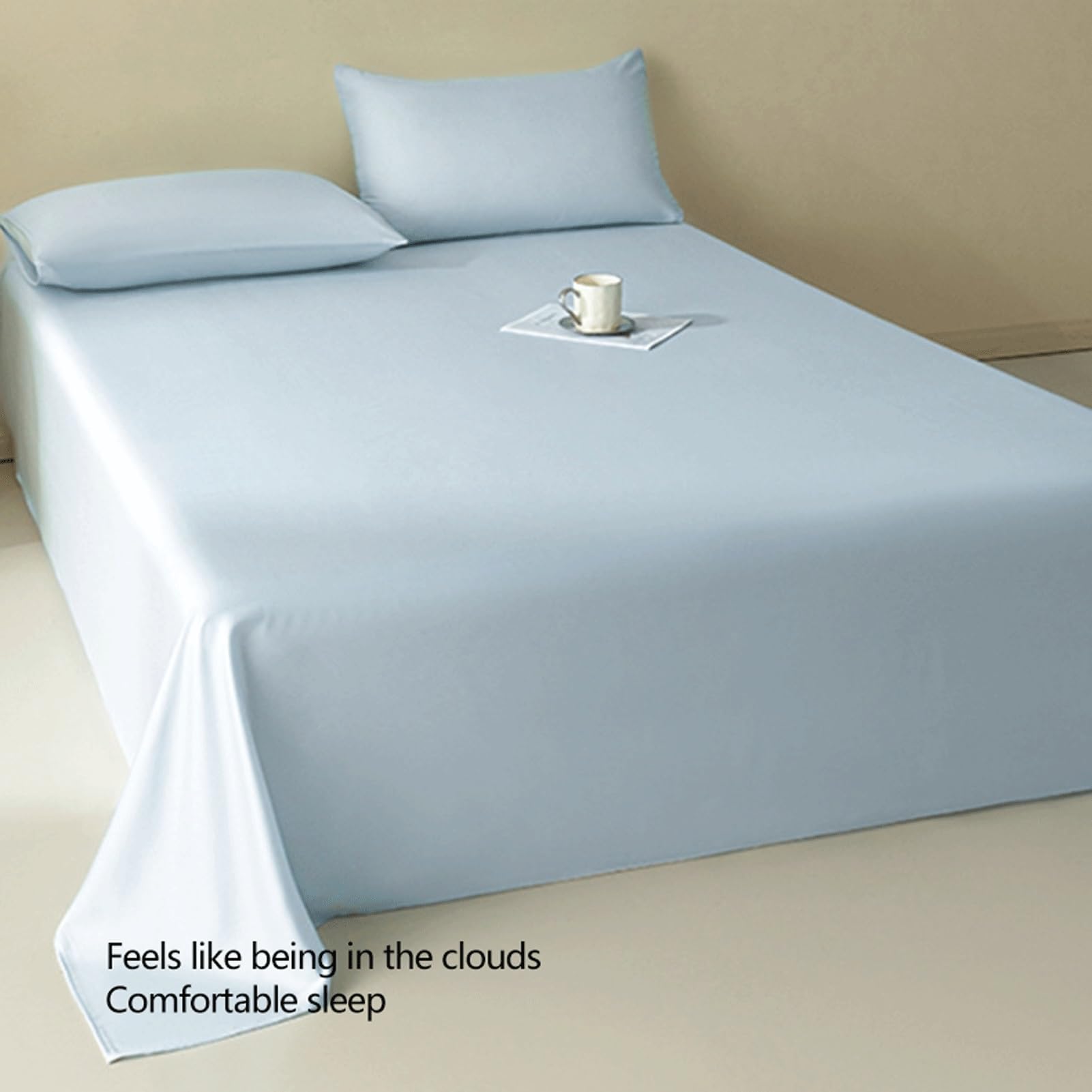 Sábana Encimera 160x230cm a 245x265cm Sábana Plana de Tencel de 500 Hilos Transpirable Ultra Suave para Cama 90cm a 200cm(White,245x265cm+48x74cm x2)