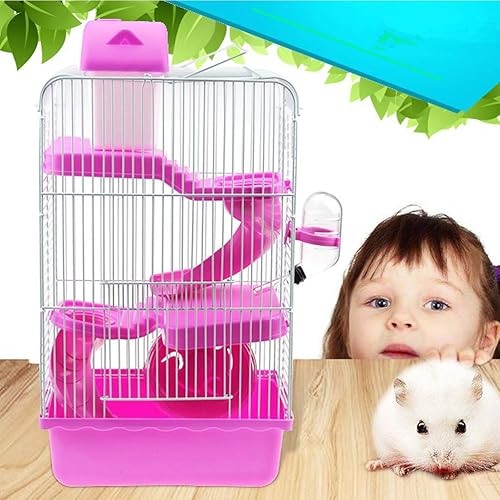 Miniatura 4 de iplusmile Jaula para hámster pequeña, jaula para mascotas divertida de 3 niveles, jaula portátil para jerbos para ratas, hábitats para animales