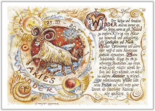 Die Staffelei Geschenk Karte Sternzeichen Widder Zeichnung mit Gedicht, 30 x 21 cm Cover