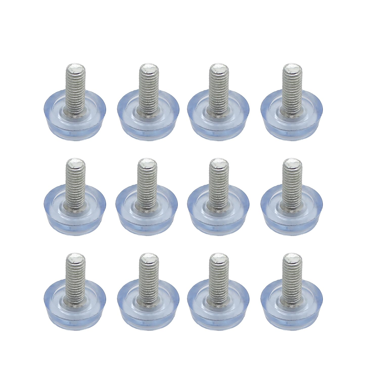 RLECS 12PCS Hard Rubber Transparent Adjustable Furniture Feet M8 Threaded Transparent Furniture Feet Sliding Leveling Pads Diameter 25mm/1inch for Tables Chairs Counters Benches Furniture