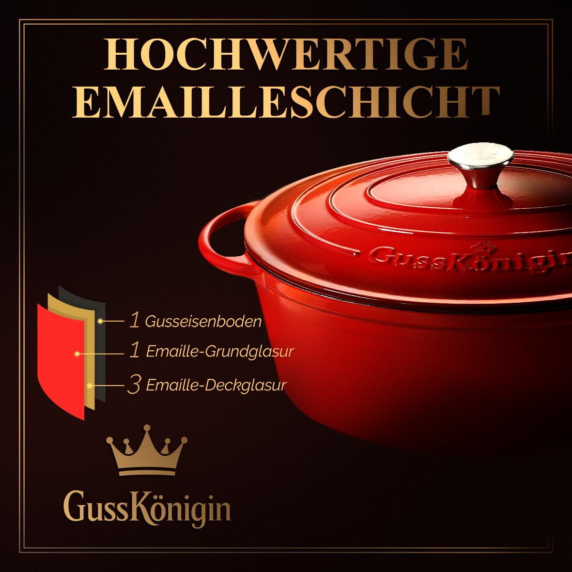 Bräter Gusseisen 37cm (XXL)– Gusseisen-Topf & Schmortopf mit Deckel/Cocotte –Bräter & Schmortöpfe, Bräter mit Deckel backofengeeignet für Induktion & Ofen– inkl. Zubehör-30 jahr garantie