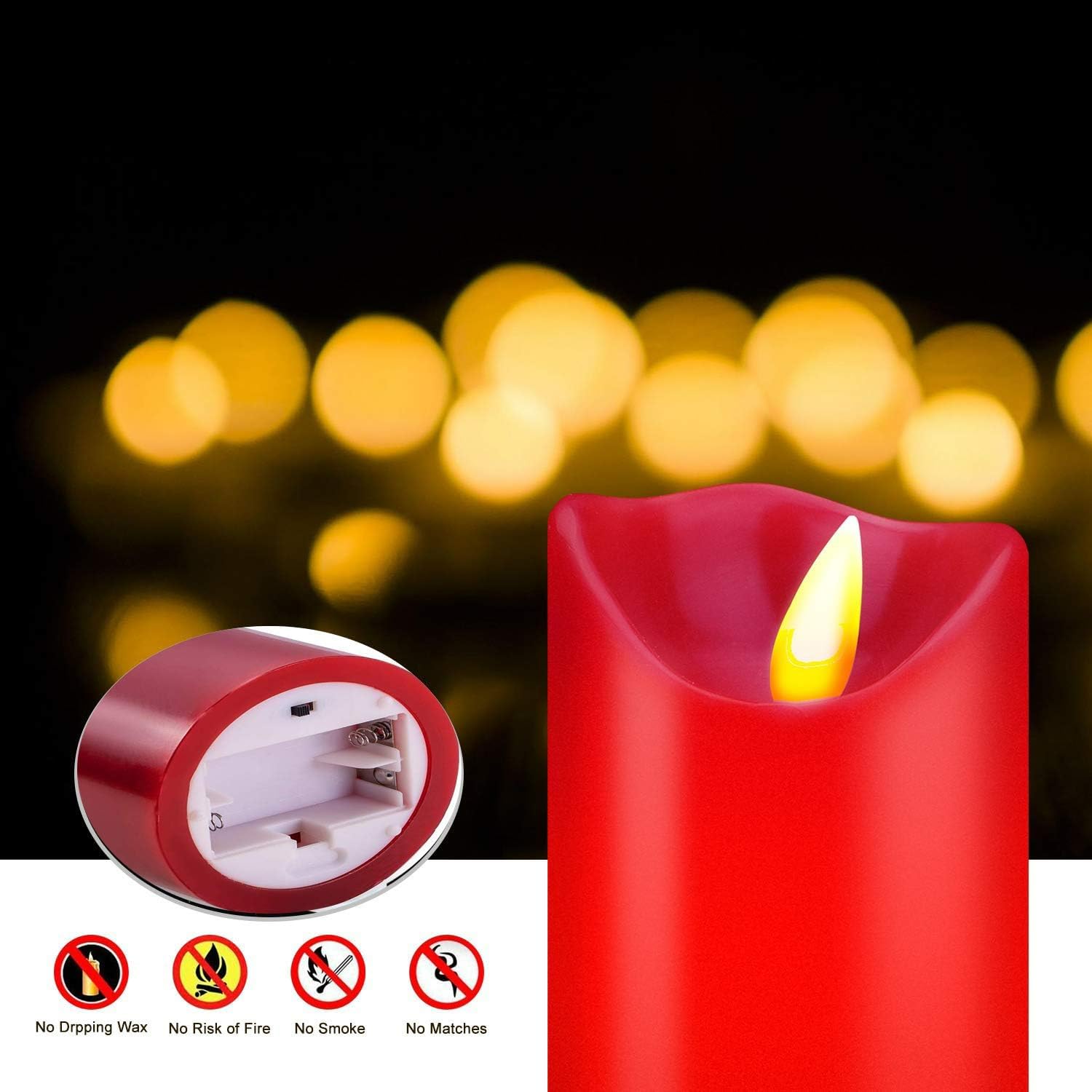 LED Flameless Candles of 3 Set, Outdoor Real Wax Red Candle with Remote Control and Timer, Indoor Battery Operated Flickering LED Pillar Candles Long Lasting for Outdoor Larterns, Porch, Wedding Decor