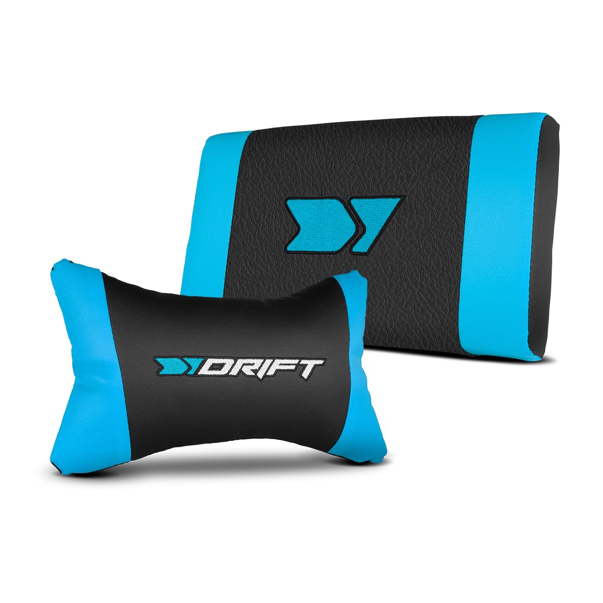 DRIFT GAMING DR35 – Profesjonalny ergonomiczny fotel gamingowy z podparciem lędźwiowym i regulowanymi podłokietnikami 2D, odchylany 135°, ciche koła, tapicerka ze skóry syntetycznej, Czarny/Niebieski