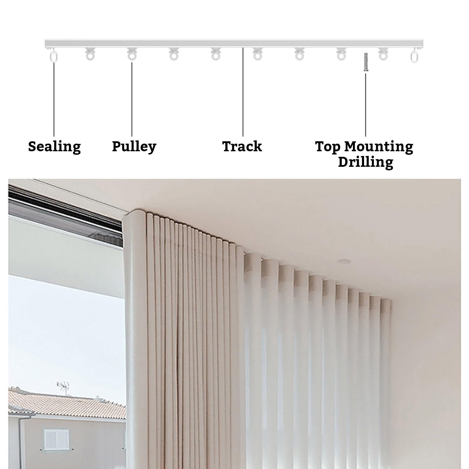 Système de Tringle À Rideaux Encastrée Au Plafond Gain de Place - Rail de Rideau en Aluminium Ultra Silencieux pour Chambre Salle de Bain Salon(300cm(9.8ft))
