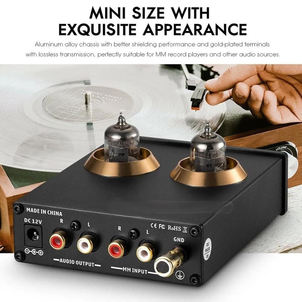 Mini preamplificatore audio, passo phono HiFi MM per platino, 2 tubi a vuoto, con interruttore di regolazione del guadagno, per Home Theater HiFi