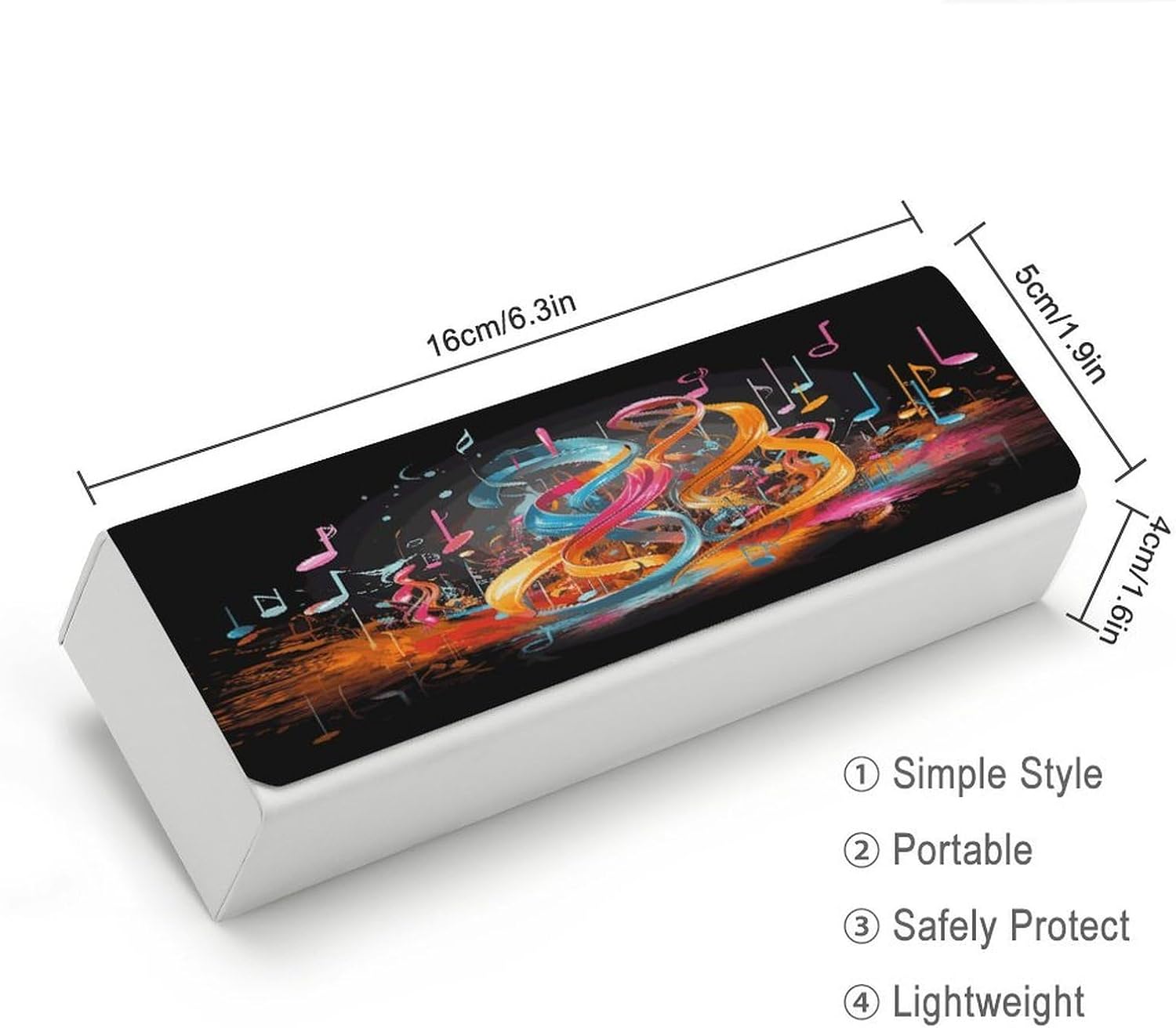 Colorful Musical Note Glasses Case for Men Women Fashion Square Hard Shell Sunglasses Cases Leather Eyeglass Case with Cleaning Cloth Travel Protective Case for Fits Most Glasses image 2