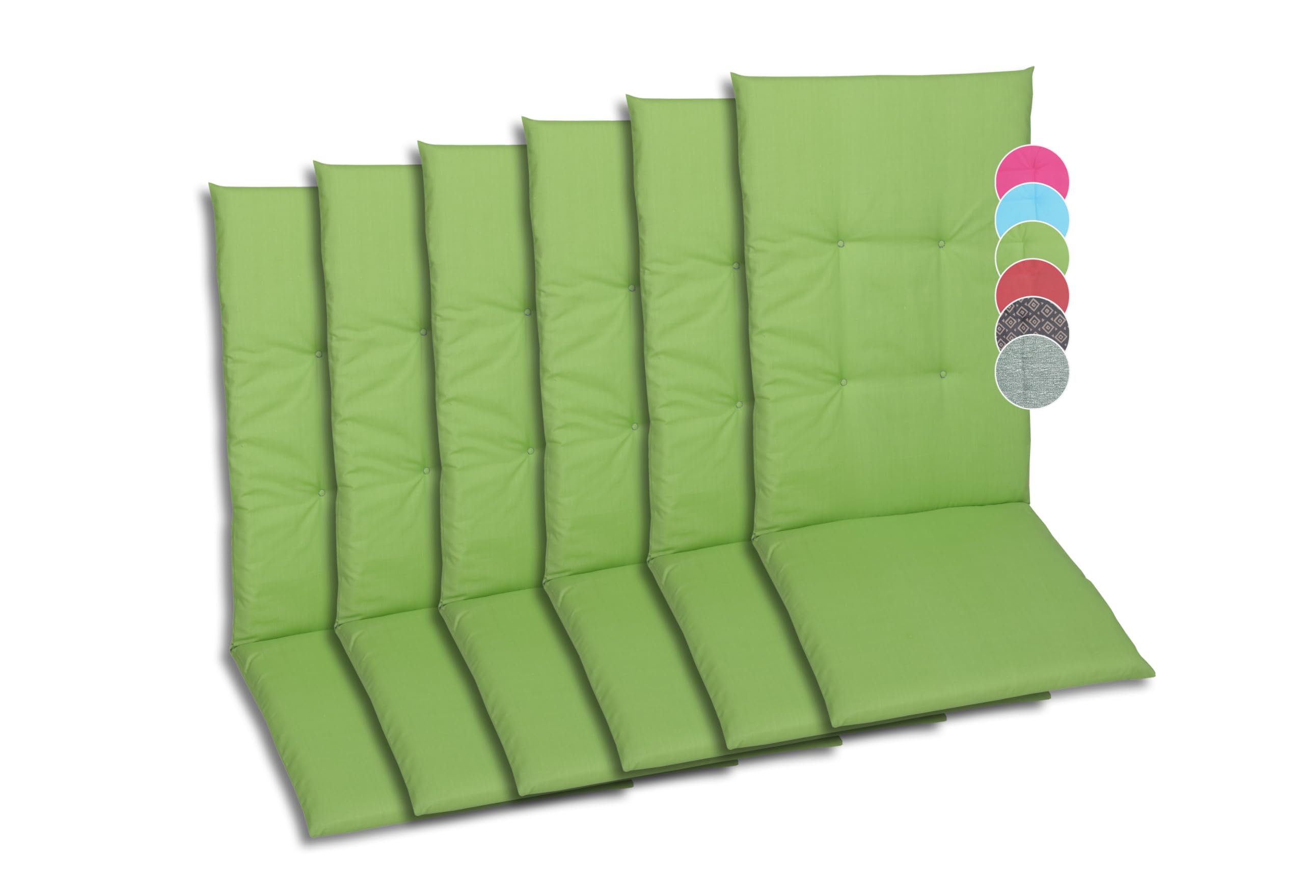 Bequeme und attraktive Polsterauflagen für Hochlehner-Gartenstühle (6er-Set, Uni grün, Hochlehner)