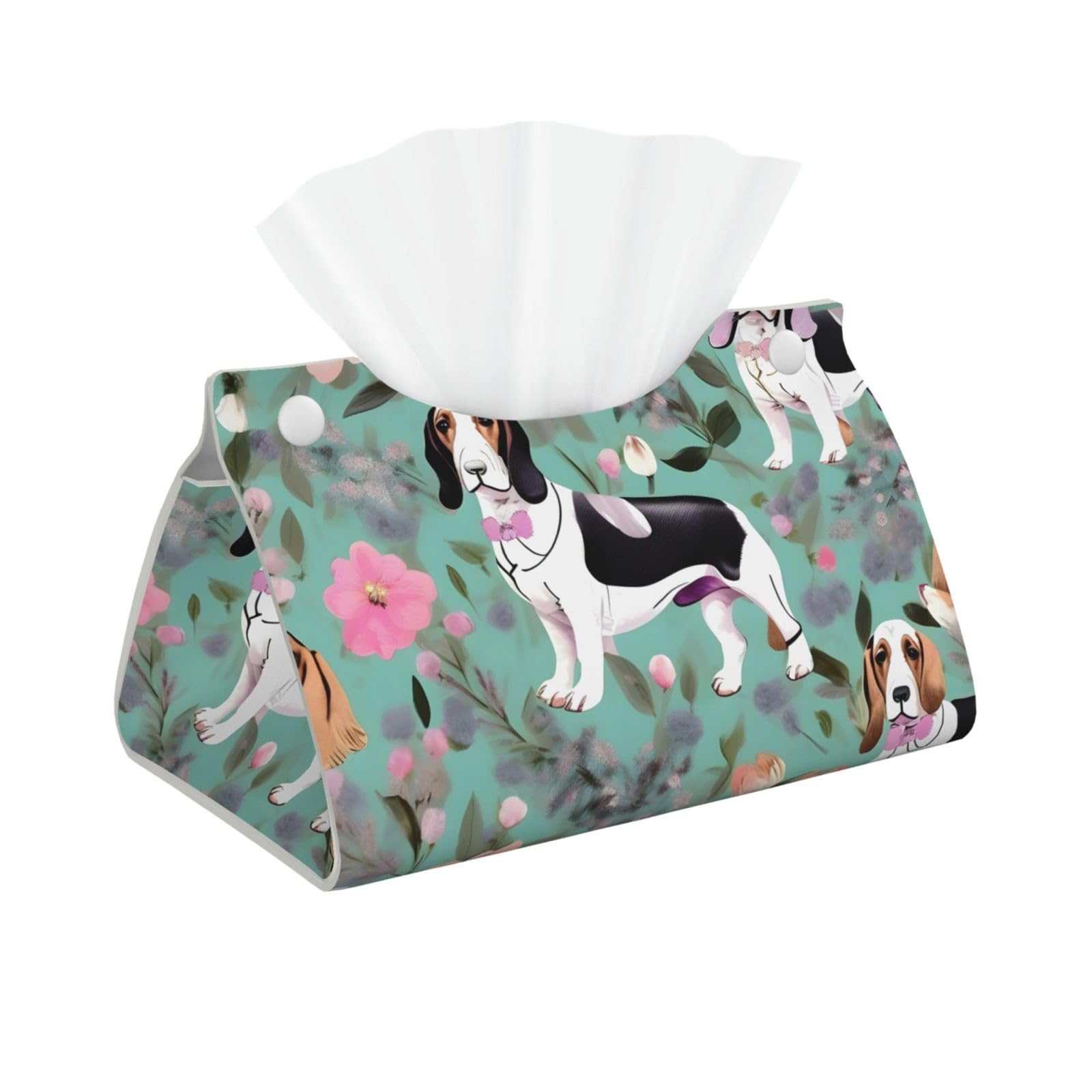 Sweet Basset Hound Florals Print Long Tissue Box Cover Tissue Dispenser Box For Living Room, Office, Car, Bathroom