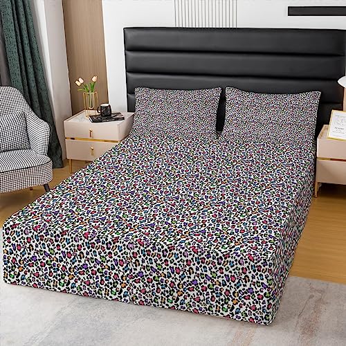 Leopard Print Bed Skirts King Size,Rainbow Cheetah Print Bed Skirt For Young Girls Boys Women Man Watercolor Animal Hide Bedskirt,Africa Wild Animal Theme Skin Bedding Decor #TOP18
