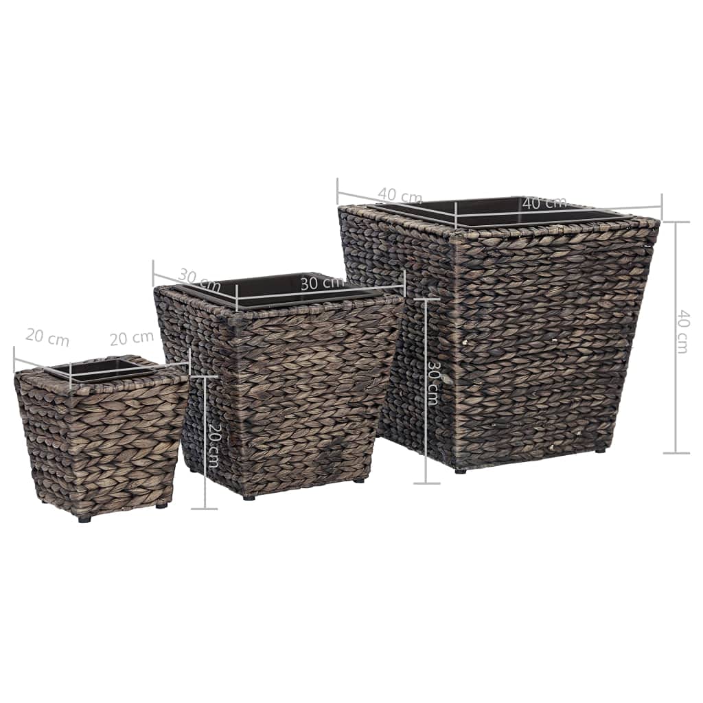 Blumenkübel Set 3 STK. aus Wasserhyazinthe Braun mit Stahlrahmen und herausnehmbaren Innentöpfen für Blumen, Kräuter, Orchidee, Bonsai, Zimmer, Fensterbank, Indoor Dekoration