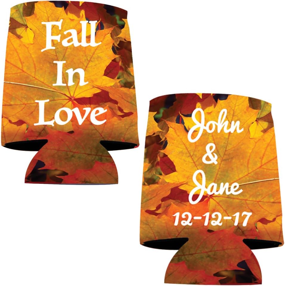 VictoryStore Can and Beverage Coolers: Customizable Autumn “Fall in Love” Wedding Can Coolers