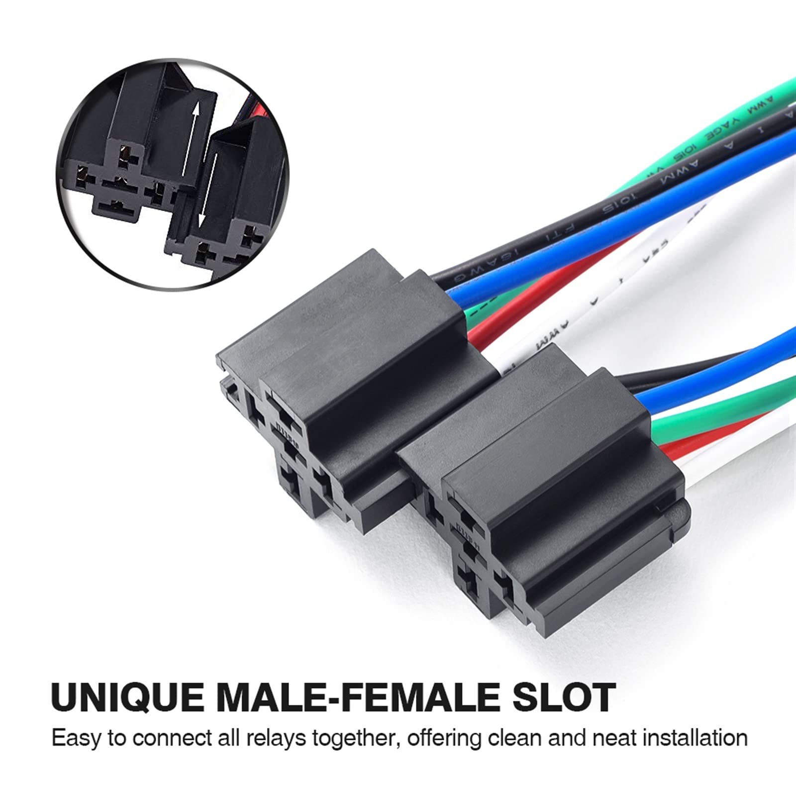 6 uds relés eléctricos automotrices SPST de 5 pines con cables de 14AWG juego de arnés de interruptor de relé de fusible de coche 30A ATO/ATC fusible de hoja Accesorios electrónicos