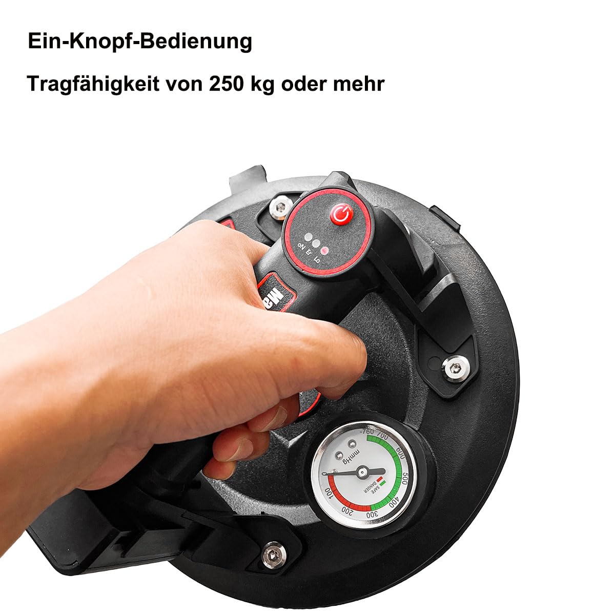 DURDUR 2 Pack 8" Saugheber Akku Fliesenheber mit Manometer 250KG|Akku x4,Elektrischer Saugheber Tragkraft,Dreigiges Pad Vakuum Glasheber für Transport von Aquarium,Fliesen, glas,Platten