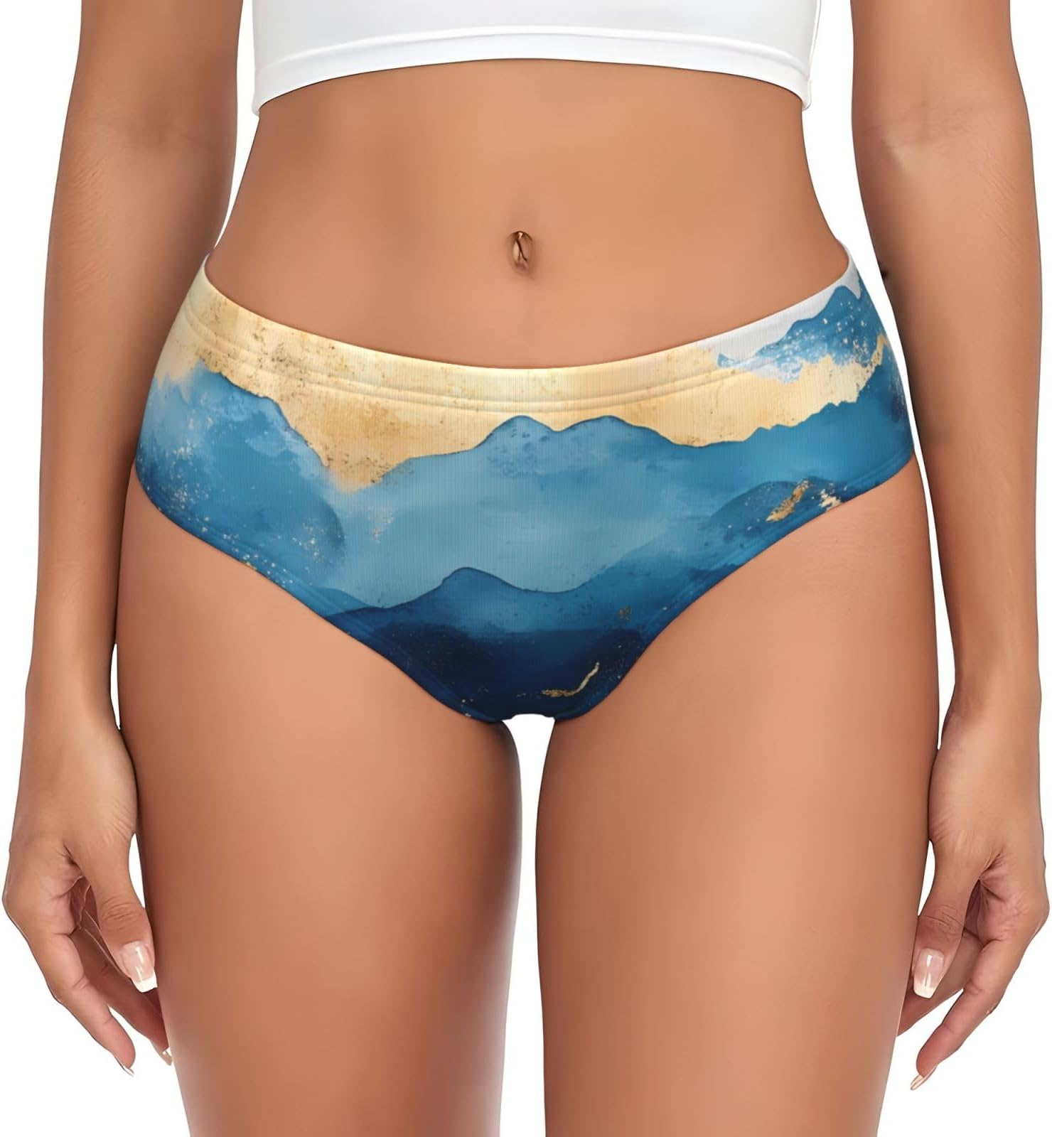 Plus size comfortable women's panties, breathable full-coverage Fluid ocean print thongs