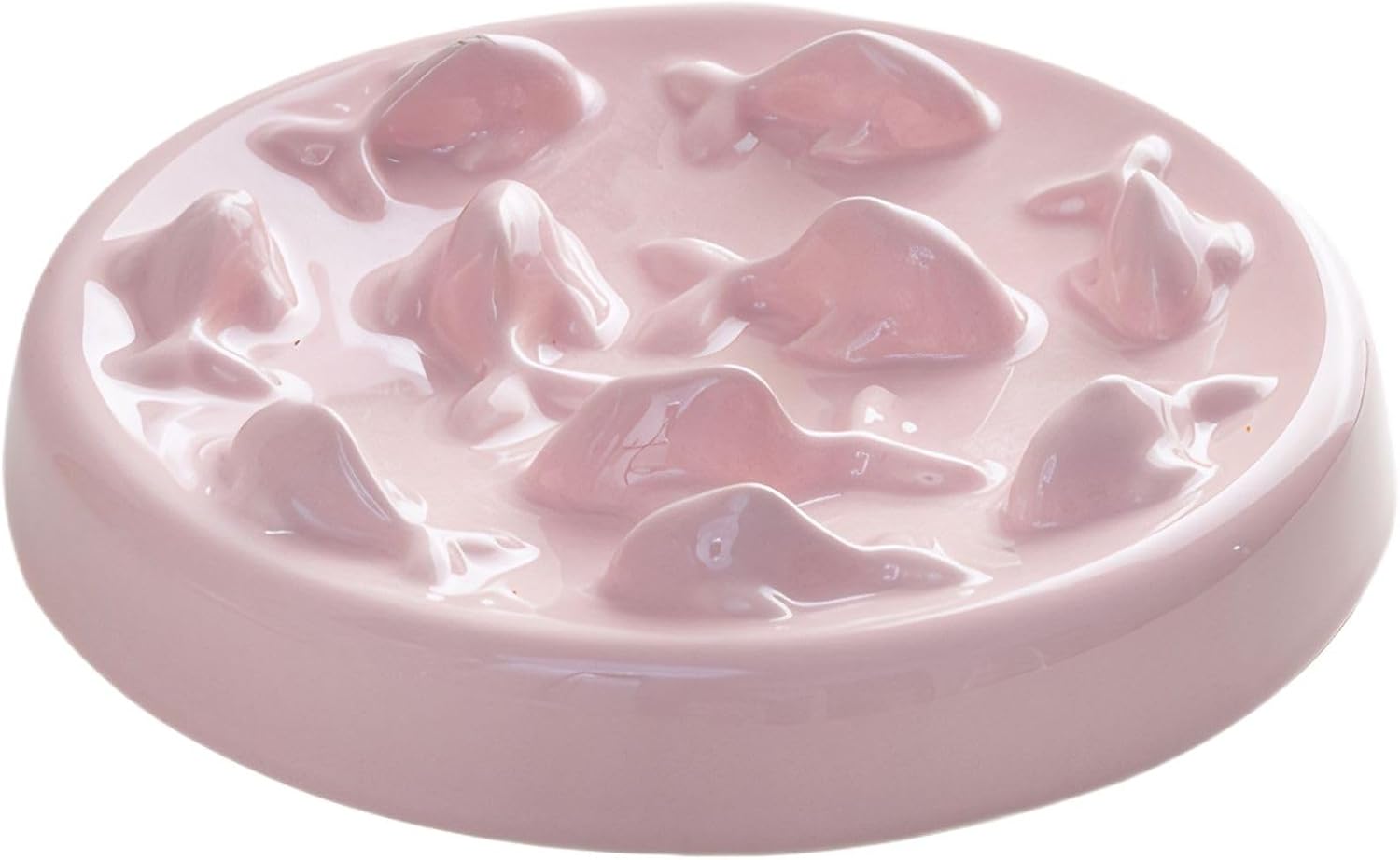 Slow Feed Pet Bowl for Cats and Small Dogs - Ceramic Cat Feeding Bowl with Raised Fish Design to Encourage Slow Meals