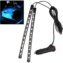 Car LED Strip Light, 12V 24 LED Interior Atmosphere Lights Under Dash Ambient Night Light, Auto Interior Decorative Lamp with Cigarette Adapter Plug Ice Blue,Cigarette Lighter