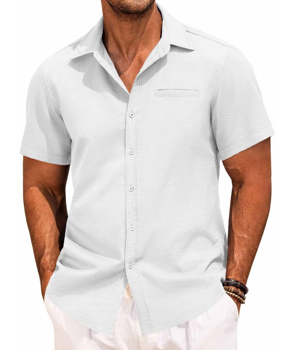 Men's Short Sleeve Dress Shirts Summer Casual Button Down Shirts Business Shirts Solid Wedding Prom Tops