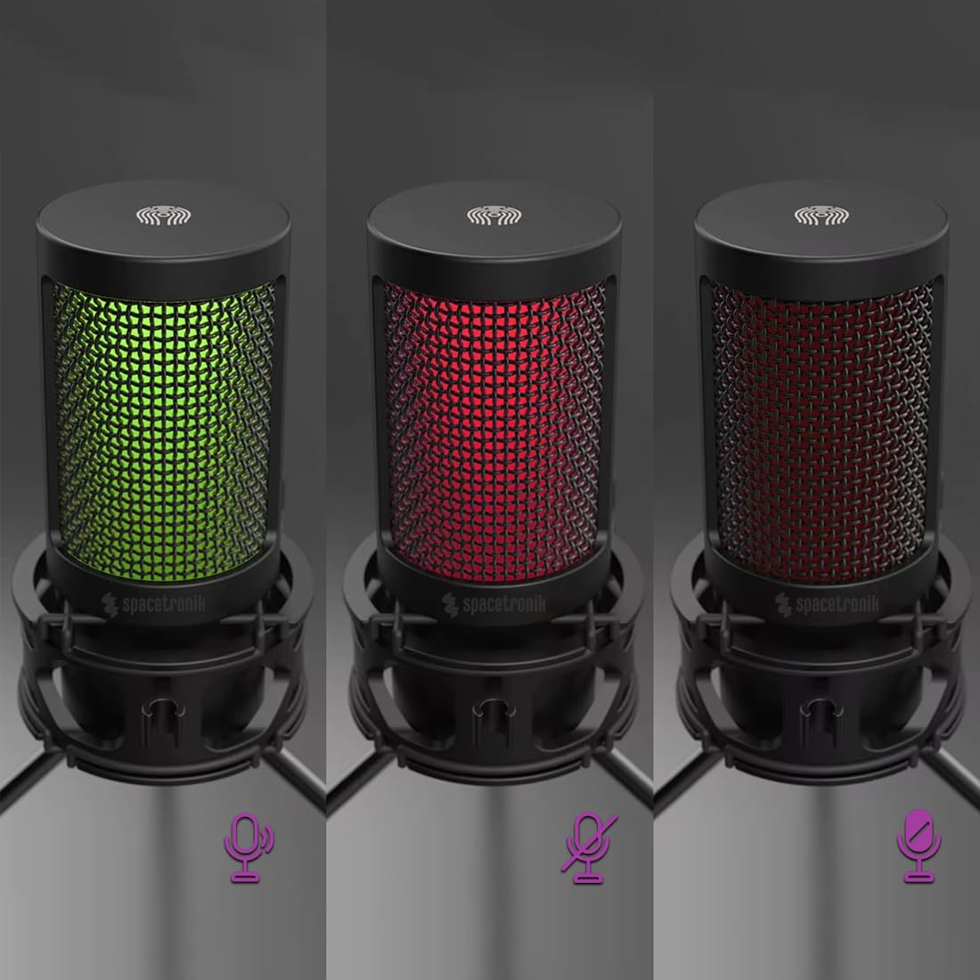 Spacetronik Microphone Gaming USB pour PC, Microphone à Condensateur avec Tap-to-Mute & LED, Filtre Anti-Pop & Support Anti-Choc, Plug & Play pour Streaming, Podcast, Discord, PS4/PS5, Mac