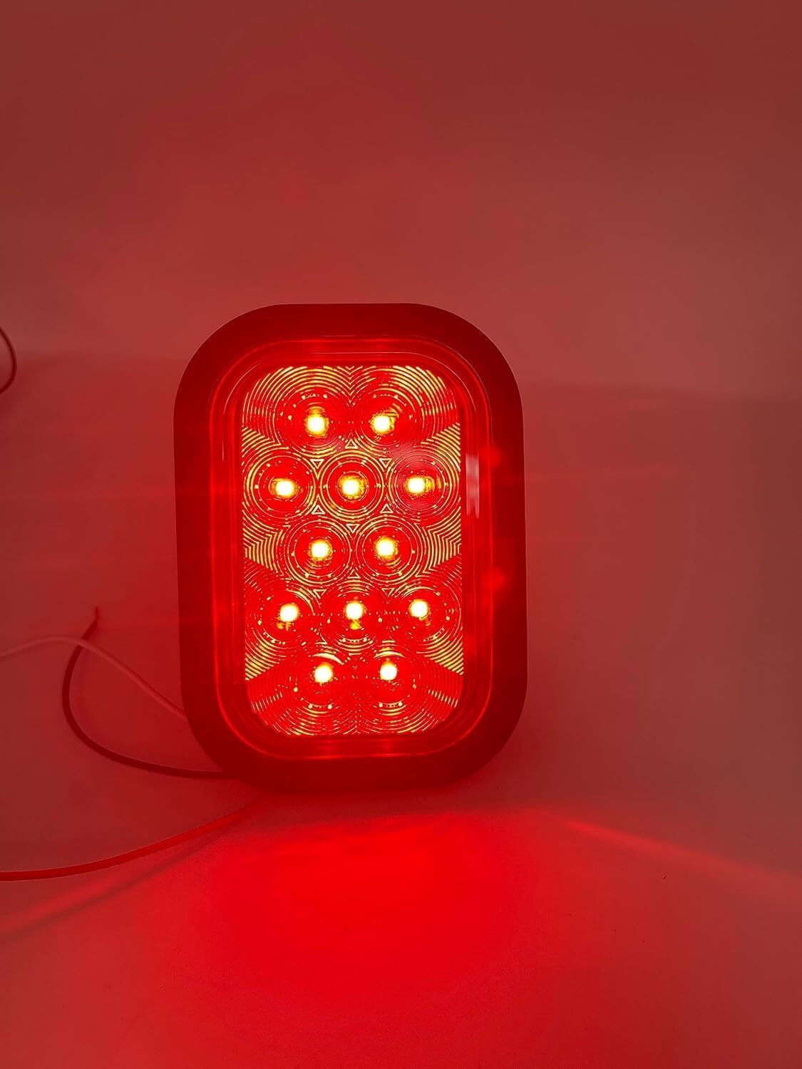5x3 2x Red Rectangle 12 LED Stop/Turn/Tail/Parking Light Tow Truck Semi Trailer CM Flatbed Reading Postal Hitch Mounted RV Bus Grommet 3 Wire Pigtail Plug Kit 12V IP67 Waterproof