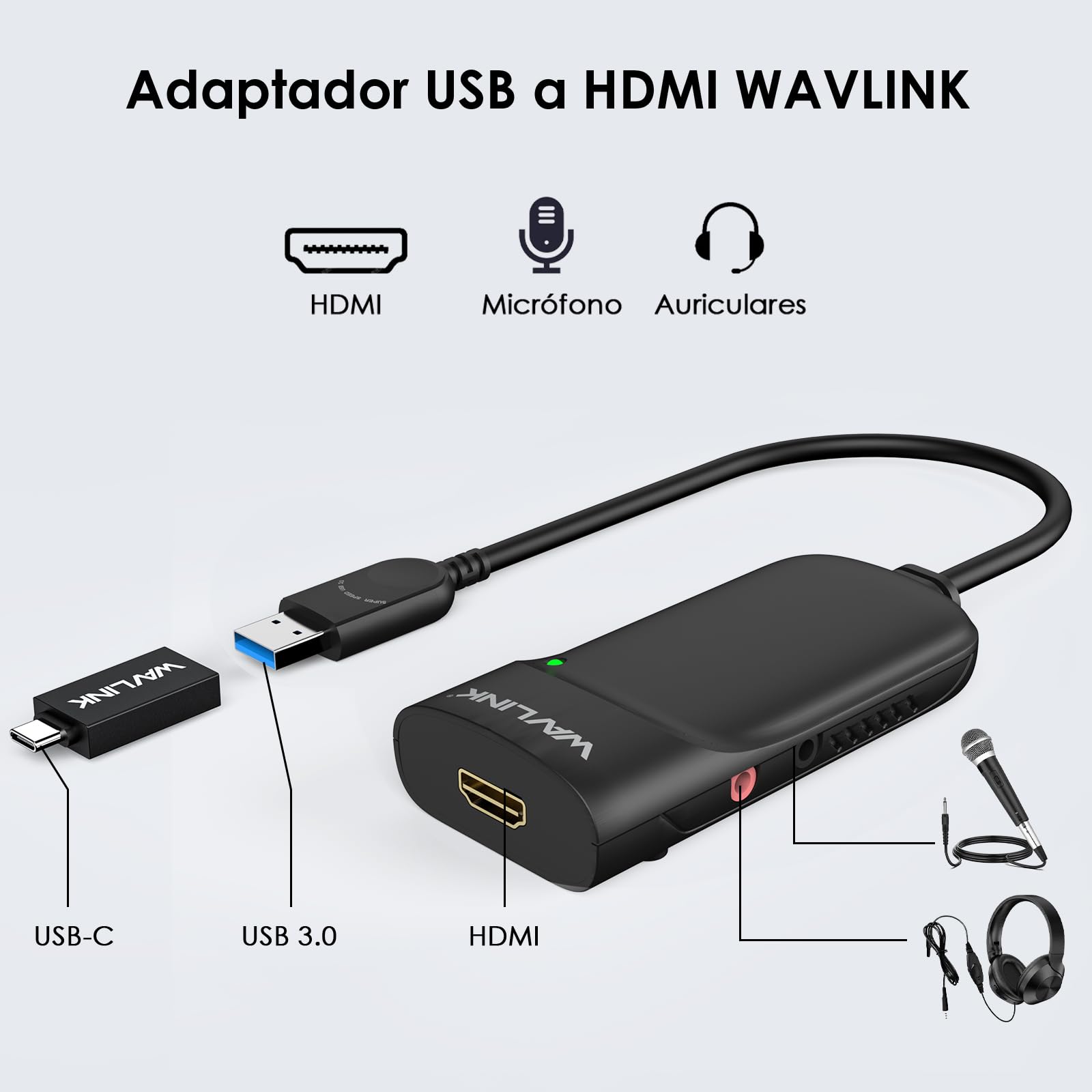WAVLINK Adaptador USB C a HDMI 2K, Convertidor USB 3.0 a HDMI Displaylink para 6 Monitores Windows