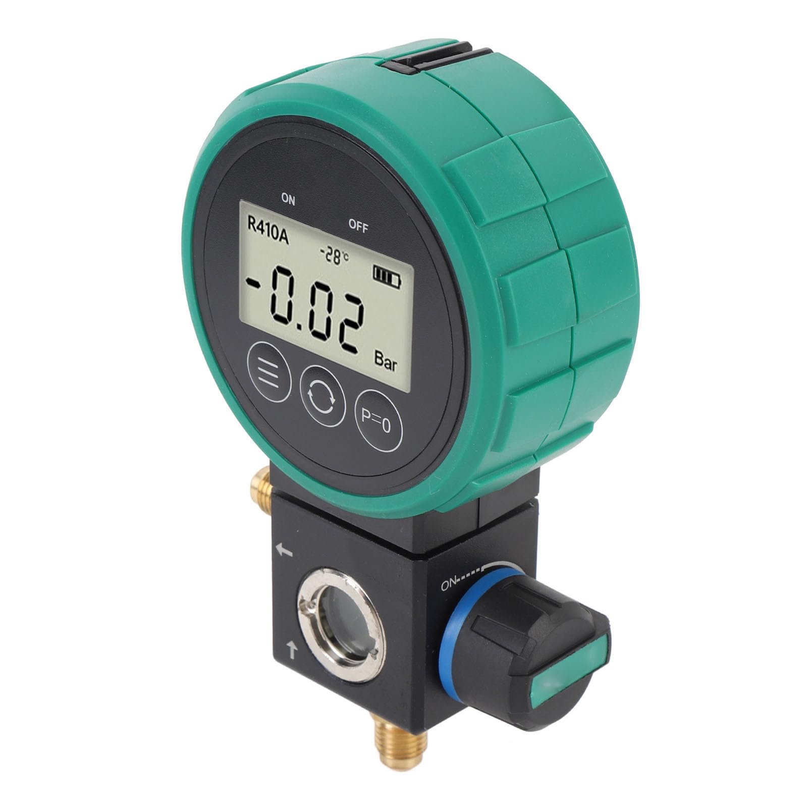 Greensen Manómetro de Presión de Refrigerante Juego de Manómetro de Colector de CA Digital de 0 a 5 MPa con Válvula de Bola 4 Unidades de Presión 9 Refrigerantes para Aire Acondicionado Recarga