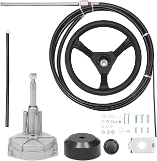 16 FT Outboard Rotary Steering System Kit 16FT Boat Control Cable With 12.5 Inches Wheel Durable Marine Steering System Replacement for Mechanical/Manual Steering of Yachts, Fishing Boats