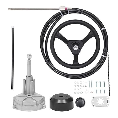16 FT Boat Steering Cable Outboard Rotary System Kit with Steering Wheel | Boat Control Cable With 12.5" Wheel Durable Marine Steering System for Mechanical/Manual Steering of Yachts, Fishing Boats