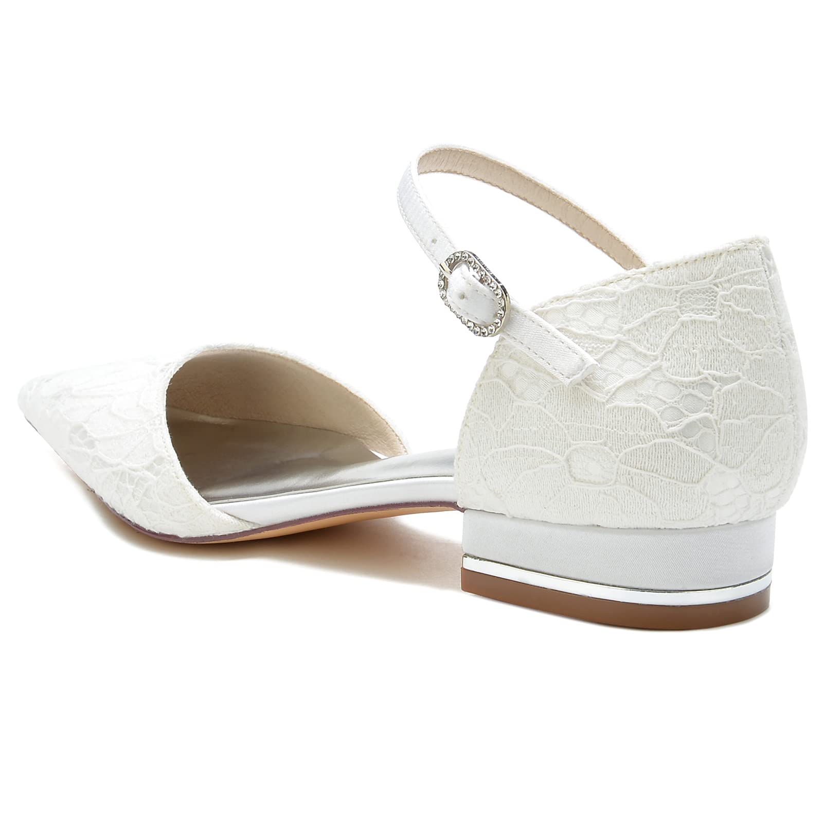 Scarpe da Sposa in Pizzo Bianco per Donna Ballerine a Punta Scarpe Basse con Cinturino alla Caviglia Décolleté per Cerimonia Party