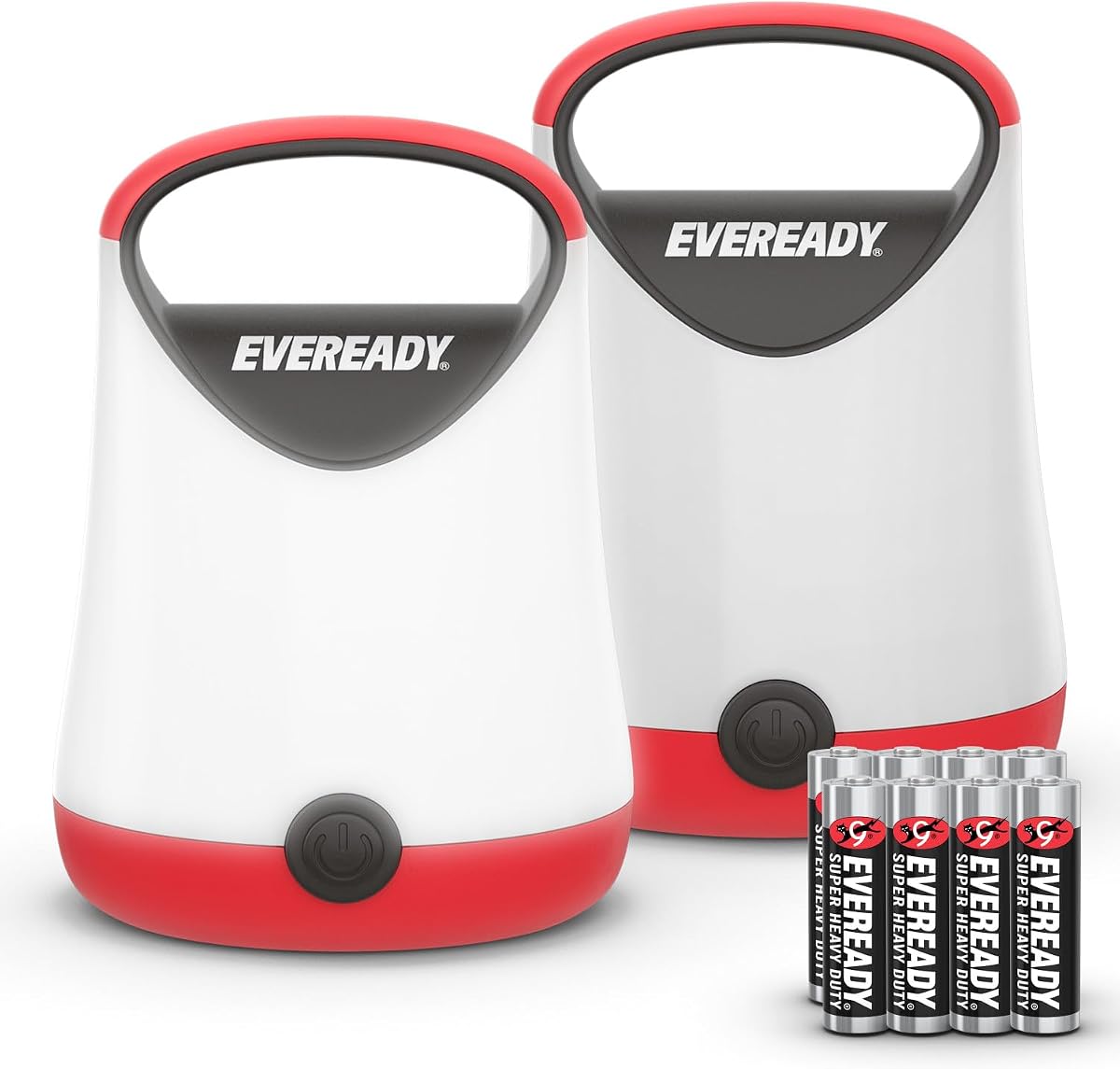 Eveready Linterna LED para camping X-250 (paquete de 2), luces superbrillantes para tienda de campaña, linternas LED resistentes al agua, 100 horas de funcionamiento (pilas incluidas), rojo y negro