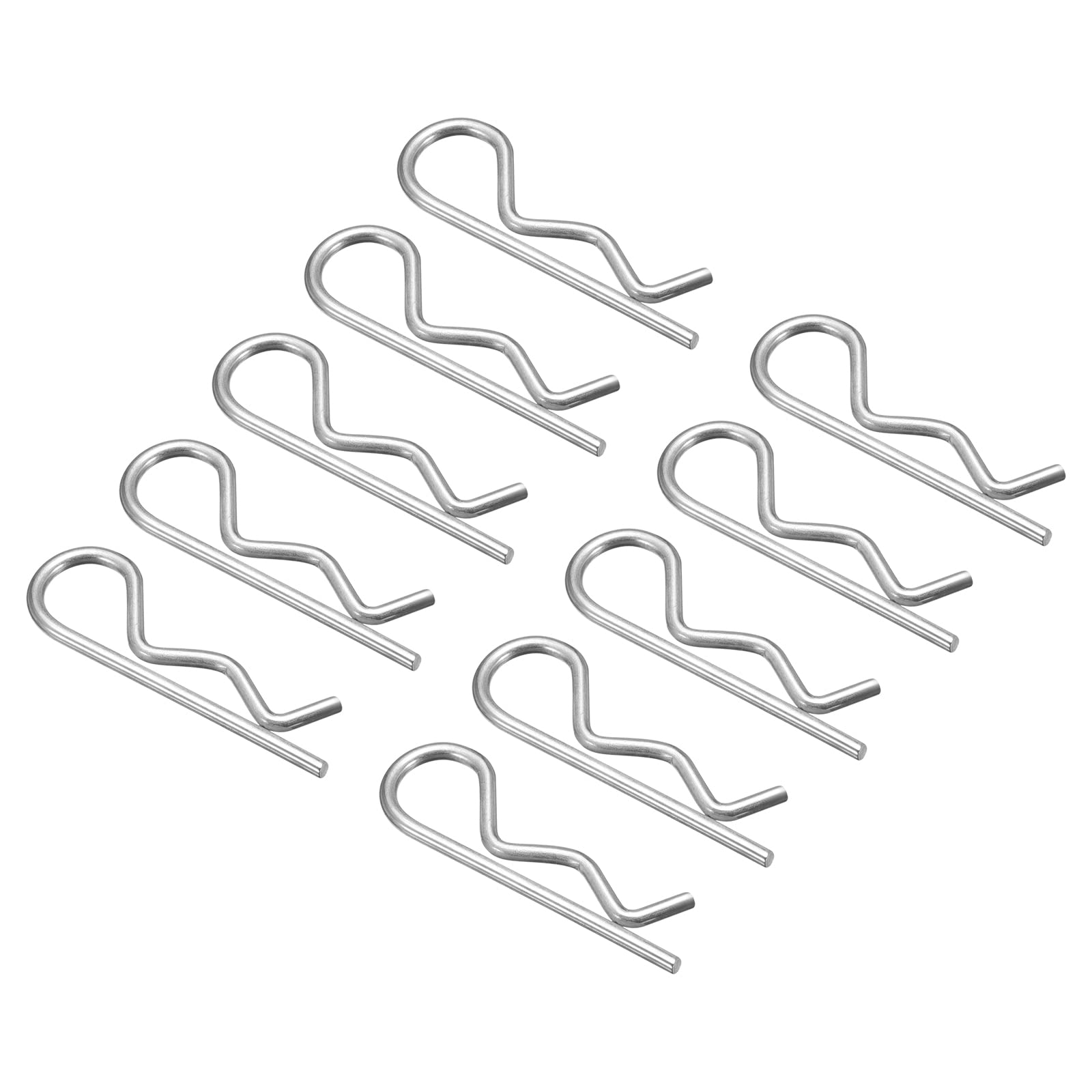 QUARKZMAN R Sagomato Molla Coppiglia Clip Perno x 20pz Carbonio Acciaio Fissaggio Assortimento Fissaggio Capelli Perno per Fattoria e Attacco Perno Blocco Sistemi, [Argento Tono, 2mm x 40mm]