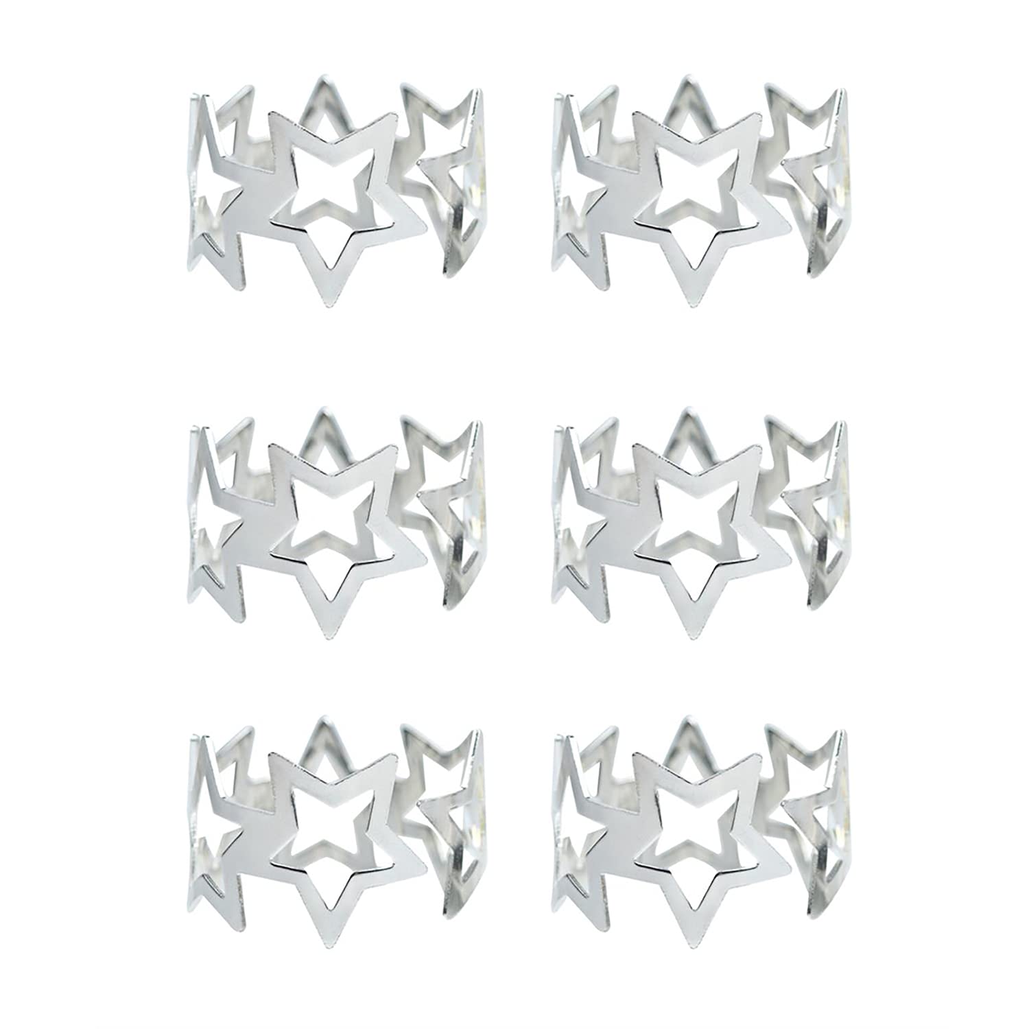 Harvey & Mason Silver 6 Napkin Rings Star Metal Christmas Xmas Party Table Set Festive Round