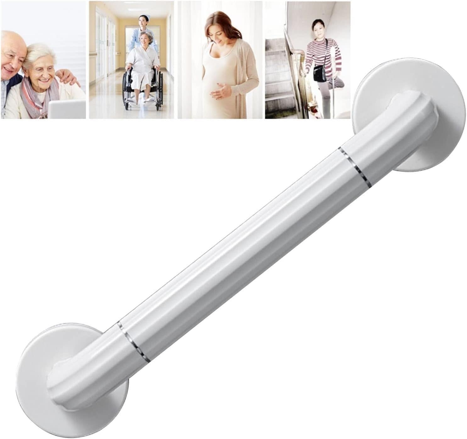 Antislip Handicap Grab Bar, Shower Wall Mounted Handrail for Seniors, Stainless Steel Rail, Senior Safety Grip Aid Anti-Rotation Handle (Yellow 58CM)(White,48CM)