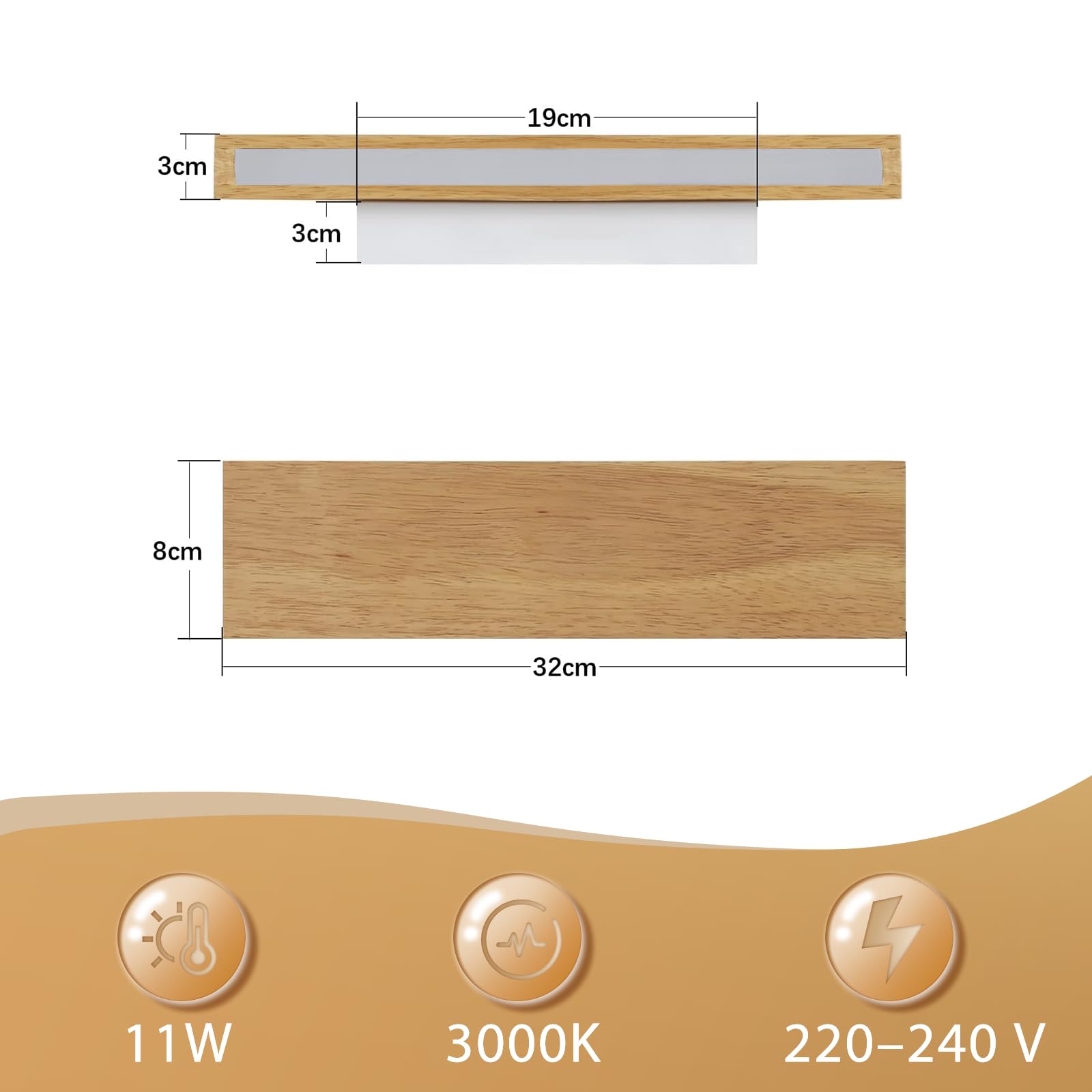 ZMH LED Wall Light Kryty kinkiet - 32CM Drewniana nowoczesna lampa do przedpokoju W górę iw dół 10W Design Lampa na schody Pośrednia 3000K Ciepła biała Oświetlenie ścienne do salonu Sypialnia Przedpokój Schody Łóżko Kuchnia