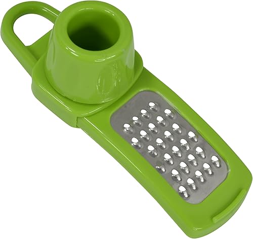 R&M Mini rallador de ajo, verde con cuchillas de acero inoxidable y mango de plástico